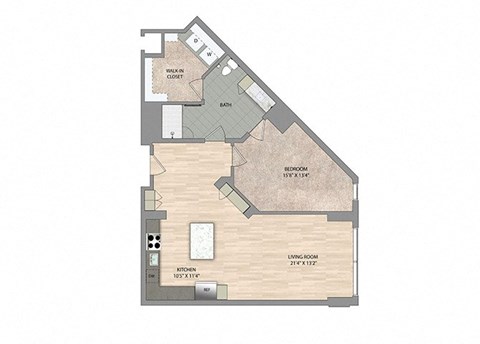 Floor plan for 1 bed, 1 bath, 1009 sqft
